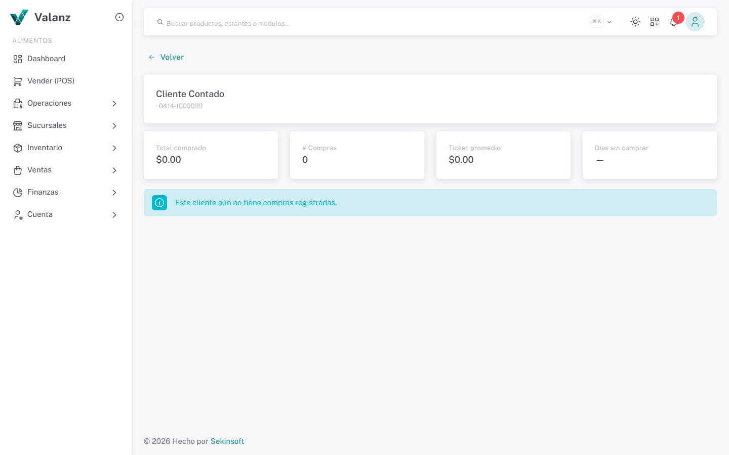 Detalle de cliente — La pantalla