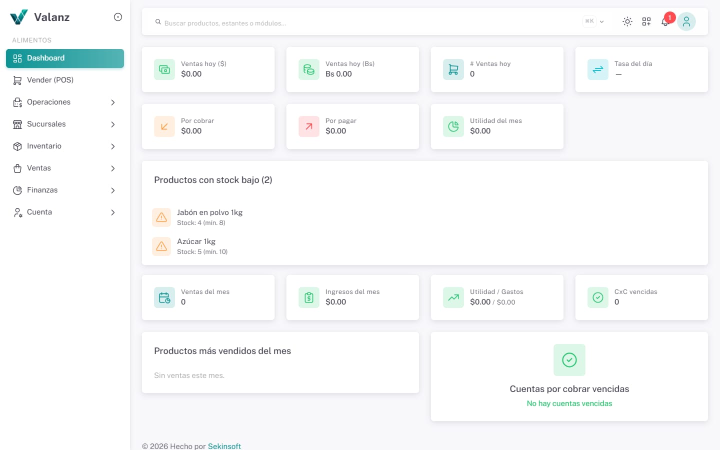Dashboard — La pantalla · Alimentos