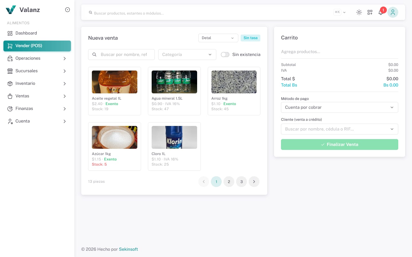 Vender (POS) — La pantalla · Alimentos