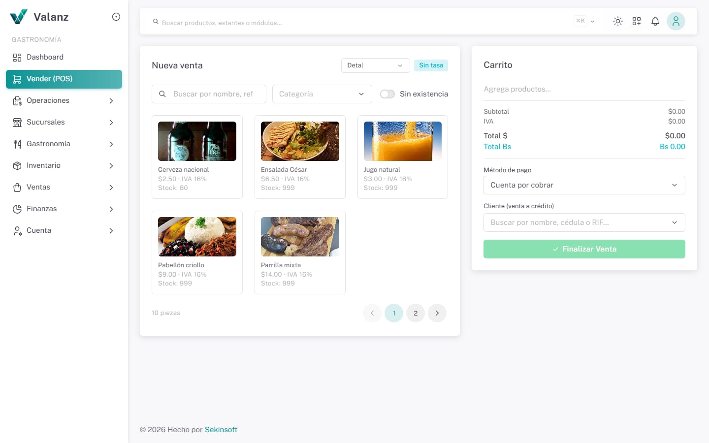 Vender (POS) — La pantalla · Gastronomía