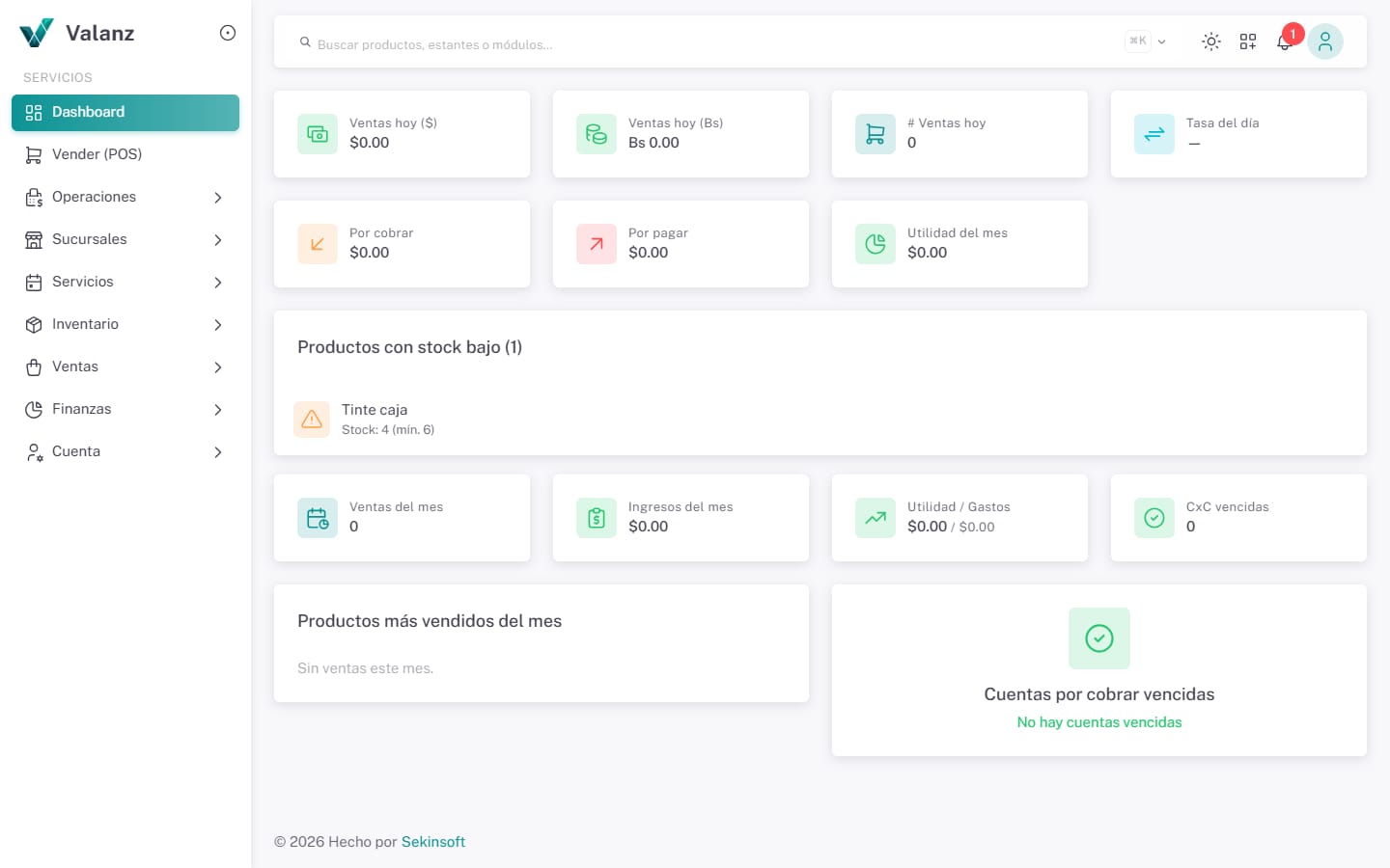 Dashboard — La pantalla · Servicios