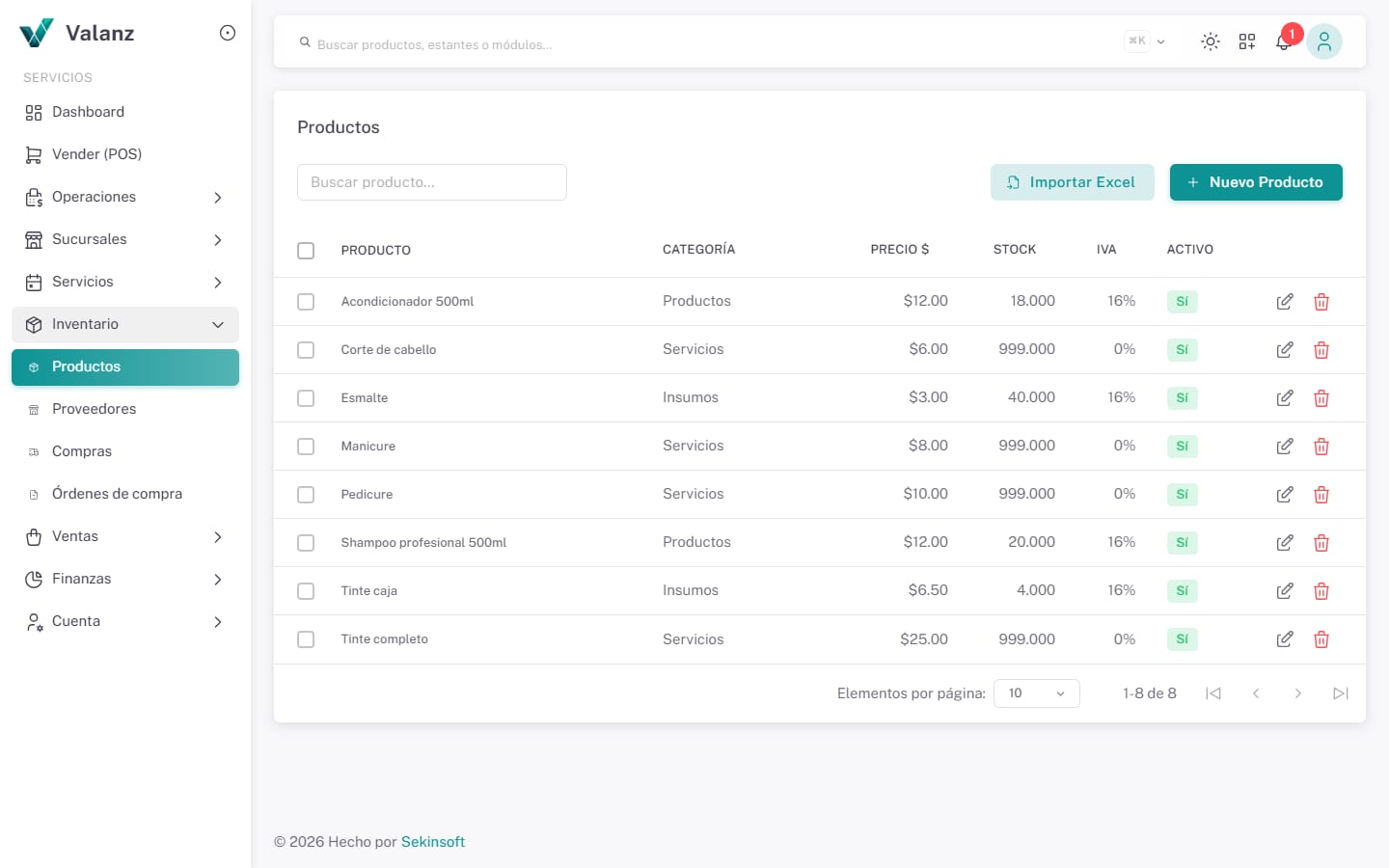 Productos — La pantalla · Servicios